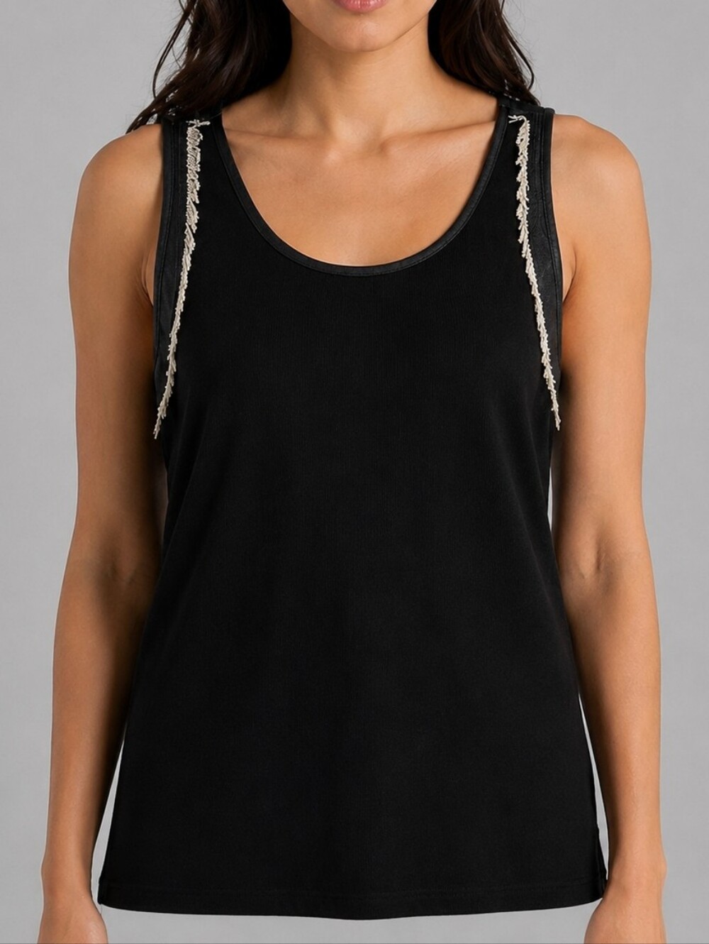 SW3 Bespoke Chain Fringe Accent Black Tank Top